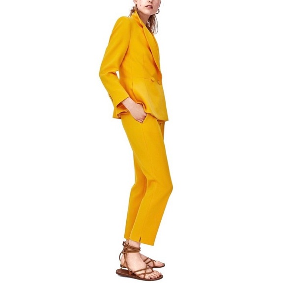 Zara mustard yellow straight leg trouser pant - Picture 2 of 11